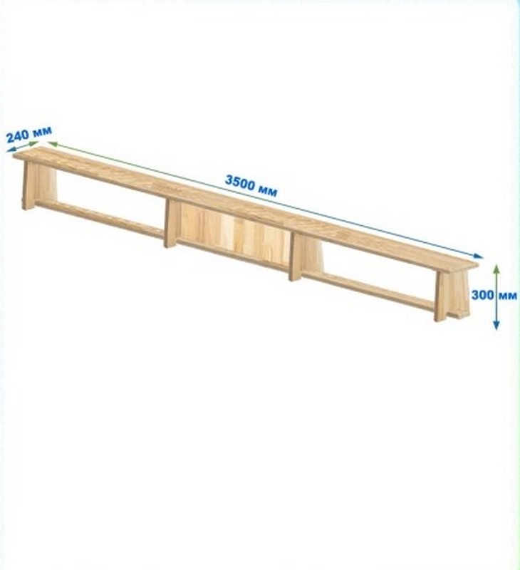 Скамейка гимнастическая 3500мм (щит.сосна) ножки дерево Dinamika 730_800