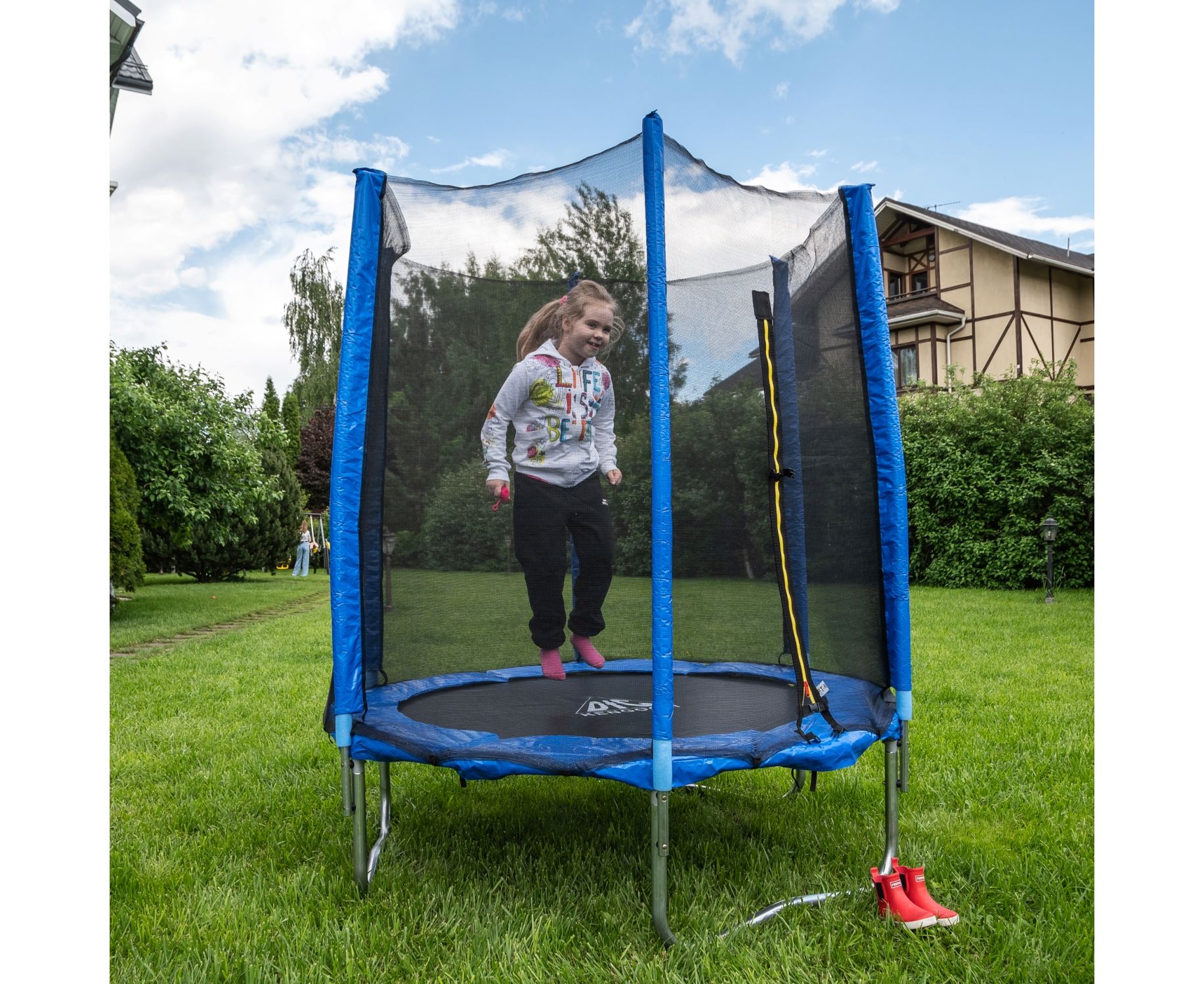 Батут DFC Trampoline Fitness 14ft наружн.сетка (427см) 14FT-TR-B синий 1834_1500